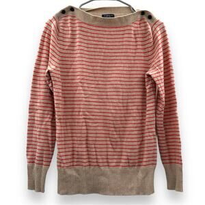 Demylee 100% Cashmere Beige &‎ Pink Striped 3/4 Sleeve Pullover Sweater Size L